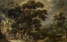 Kerstiaen de Keuninck - Landscape with the temptation of St. Anthony the Great of Egypt大师画家古典画古典建筑古典
