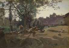 Jean-Baptiste-Camille Corot - Peasants under the Trees at Dawn大师画家古典画古典建筑古典景物装饰画油画