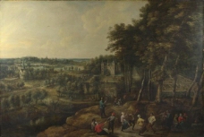 Lucas van Uden and David Teniers the Younger - Peasants merry-making before a Country House大师画家古典画古典