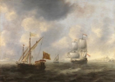 Bellevois, Jacob Adriaensz - Galera turca y navio holandes frente a la costa, Ca. 1663大师画家古典画古典建筑古典景