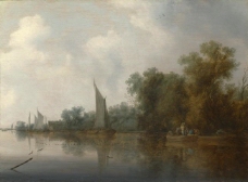 Salomon van Ruysdael - A River with Fishermen drawing a Net大师画家古典画古典建筑古典景物装饰画油画