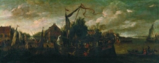 Minderhout, Hendrik van - Embarco para una fiesta, 1688大师画家古典画古典建筑古典景物装饰画油画