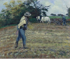 Camille Pissarro - The Sower and the Ploughman, Montfoucault, 1875大师画家风景画静物油画建筑油画装饰画