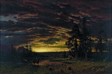 Albert Bierstadt - Evening on the Prairie, 1870大师画家古典画古典建筑古典景物装饰画油画