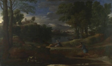 Nicolas Poussin - Landscape with a Man killed by a Snake大师画家古典画古典建筑古典景物装饰画油画