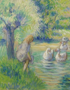 Camille Pissarro - The Shepperdess and the Geese, Eragny, 1890大师画家风景画静物油画建筑油画装饰画