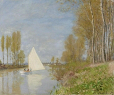 Claude Monet - Small Boat on the Small Branch of the Seine at Argenteuil, 1872大师画家风景画静物油画建筑油画装饰画