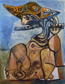 人物画1971Lafl鏉steHommeassisjouantdelafl鏉西班牙画家巴勃罗毕加索抽象油画人物人体油画装饰画