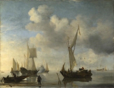 Willem van de Velde - Dutch Vessels lying Inshore in a Calm, one Saluting大师画家古典画古典建筑古典景物装饰画油画