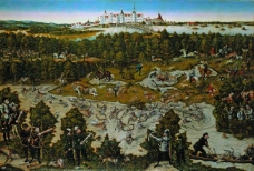 Cranach, Lucas - Caceria en honor de Fernando I en el castillo de Torgau, 1545大师画家古典画古典建筑古典景物装饰画油画