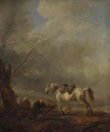 Philips Wouwermans - A White Horse, and an Old Man binding Faggots大师画家古典画古典建筑古典景物装饰画油画