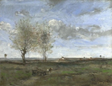 Jean-Baptiste-Camille Corot - A Wagon in the Plains of Artois大师画家古典画古典建筑古典景物装饰画油画