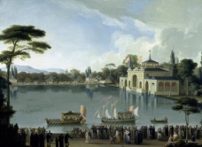 Ribelles y Helip, Jose - Embarque Real en el estanque grande del Retiro, Ca. 1820大师画家古典画古典建筑古典景物装饰画油