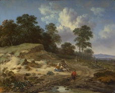 Jan Wijnants - A Track by a Dune, with Peasants and a Horseman大师画家古典画古典建筑古典景物装饰画油画