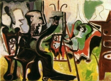 1963 Le peintre et son mod濡塭 II西班牙画家巴勃罗毕加索抽象油画人物人体油画装饰画