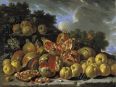 Melendez, Luis Egidio - Pomegranates, apples, haws and grapes in a landscape, 1771大师画家宗教绘画教会油画人物肖像油画