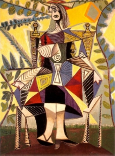1938 Femme assise au jardin西班牙画家巴勃罗毕加索抽象油画人物人体油画装饰画