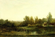 Charles-Francois Daubigny - The Washerwomen, 1870-74大师画家古典画古典建筑古典景物装饰画油画