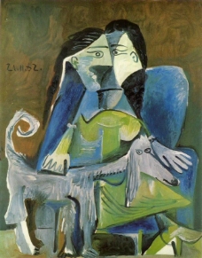 1962 Femme au chien西班牙画家巴勃罗毕加索抽象油画人物人体油画装饰画