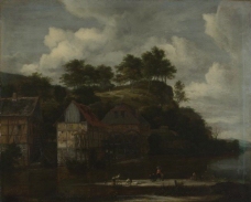 Jacob van Ruisdael - Three Watermills with Washerwomen大师画家古典画古典建筑古典景物装饰画油画
