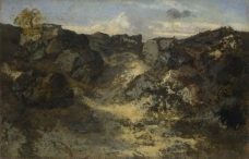 Th茅odore Rousseau - A Rocky Landscape大师画家古典画古典建筑古典景物装饰画油画