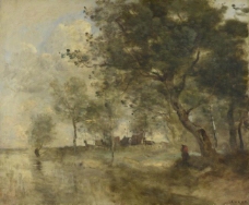 Jean-Baptiste-Camille Corot - A Flood大师画家古典画古典建筑古典景物装饰画油画
