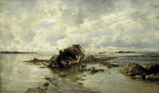 Haes, Carlos de - A Wrecked Ship, 1883大师画家古典画古典建筑古典景物装饰画油画