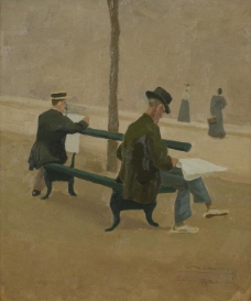 Charles Lacoste - Reading Men on a Bench and Women Passing By, 1893大师画家风景画静物油画建筑油画装饰画