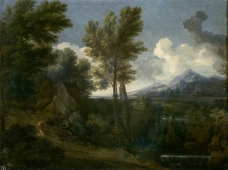 Dughet, Gaspard - Paisaje con caminante, Ca. 1644大师画家古典画古典建筑古典景物装饰画油画