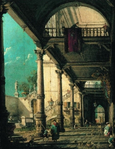 Canaletto - Capriccio with Colonnade in the Interior of a Palace, 1765大师画家古典画古典建筑古典景物装饰画油画