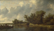 Salomon van Ruysdael - A River Landscape with Fishermen大师画家古典画古典建筑古典景物装饰画油画