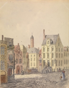 Auguste de Peellaert - Bruges, Jan Van Eyck place西方经典大师油画家洛可可艺术古典建筑装饰画油画