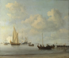 Willem van de Velde - Boats pulling out to a Yacht in a Calm大师画家古典画古典建筑古典景物装饰画油画