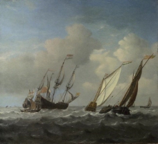 Willem van de Velde - A Dutch Ship, a Yacht and Smaller Vessels in a Breeze大师画家古典画古典建筑古典景物装饰画油画