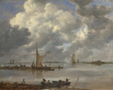 Jan van Goyen - An Estuary with Fishing Boats and Two Frigates大师画家古典画古典建筑古典景物装饰画油画