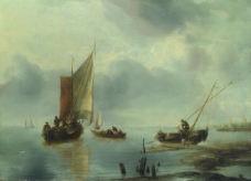 Jan van de Cappelle - A Small Vessel in Light Airs, and Another Ashore大师画家古典画古典建筑古典景物装饰画油画
