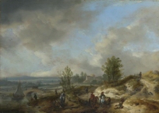 Philips Wouwermans - A Dune Landscape with a River and Many Figures大师画家古典画古典建筑古典景物装饰画油画