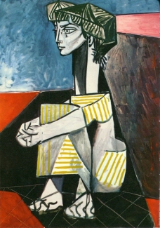 1954JacquelineRoqueauxmainscrois淇西班牙画家巴勃罗毕加索抽象油画人物人体油画装饰画