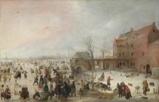 Hendrick Avercamp - A Scene on the Ice near a Town大师画家古典画古典建筑古典景物装饰画油画