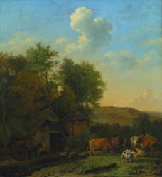 Paulus Potter - A Landscape with Cows, Sheep and Horses by a Barn大师画家古典画古典建筑古典景物装饰画油画