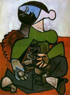 1953 Femme assise avec chien西班牙画家巴勃罗毕加索抽象油画人物人体油画装饰画