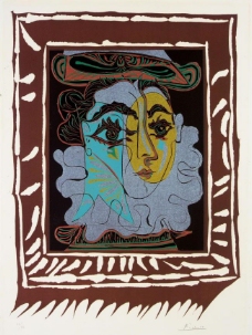 1963 Femme au chapeau西班牙画家巴勃罗毕加索抽象油画人物人体油画装饰画