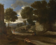 Nicolas Poussin - Landscape with Travellers Resting大师画家古典画古典建筑古典景物装饰画油画