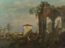 Style of Bernardo Bellotto - A Caprice Landscape with Ruins大师画家古典画古典建筑古典景物装饰画油画