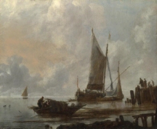 Jan van de Cappelle - Vessels Moored off a Jetty大师画家古典画古典建筑古典景物装饰画油画