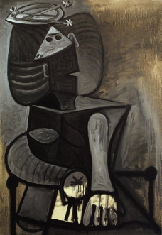 1945 Femme assise au chapeau plat西班牙画家巴勃罗毕加索抽象油画人物人体油画装饰画