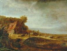 Attributed to Govert Flinck - Landscape with a Farm and a Bridge, 1640大师画家古典画古典建筑古典景物装饰画油画