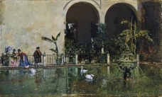 Madrazo y Garreta, Raimundo de - Estanque en los jardines del Alcazar de Sevilla, 1868大师画家古典画古典建筑古典景
