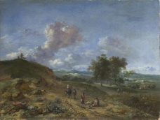Jan Wijnants - A Landscape with a High Dune and Peasants on a Road大师画家古典画古典建筑古典景物装饰画油画