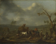 Jan Lingelbach - Peasants loading a Hay Cart大师画家古典画古典建筑古典景物装饰画油画